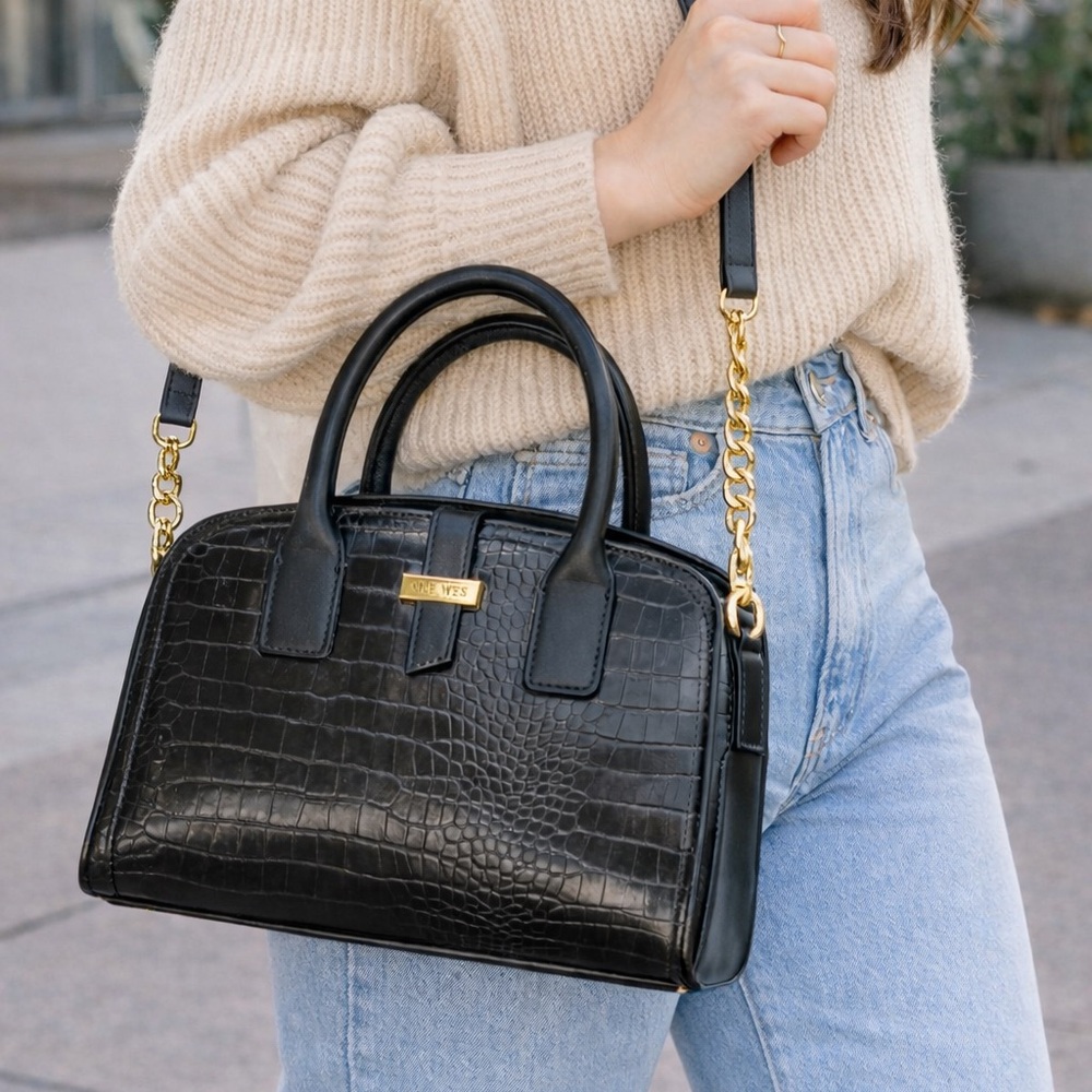 Nine West Black Croc-Embossed Satchel 🖤